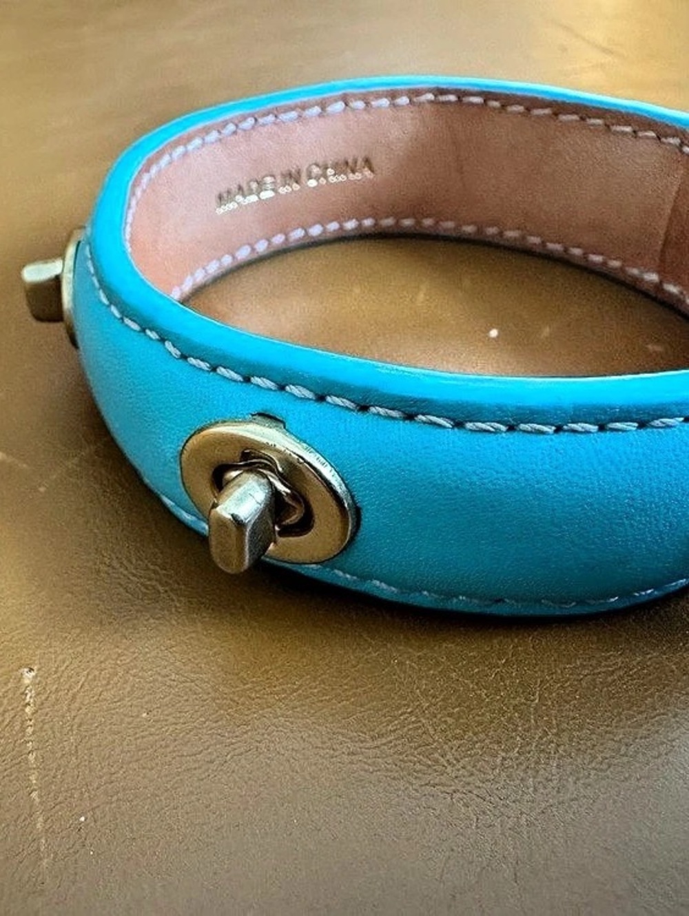 Teal Coach Leather Turnlock Cuff Bracelet